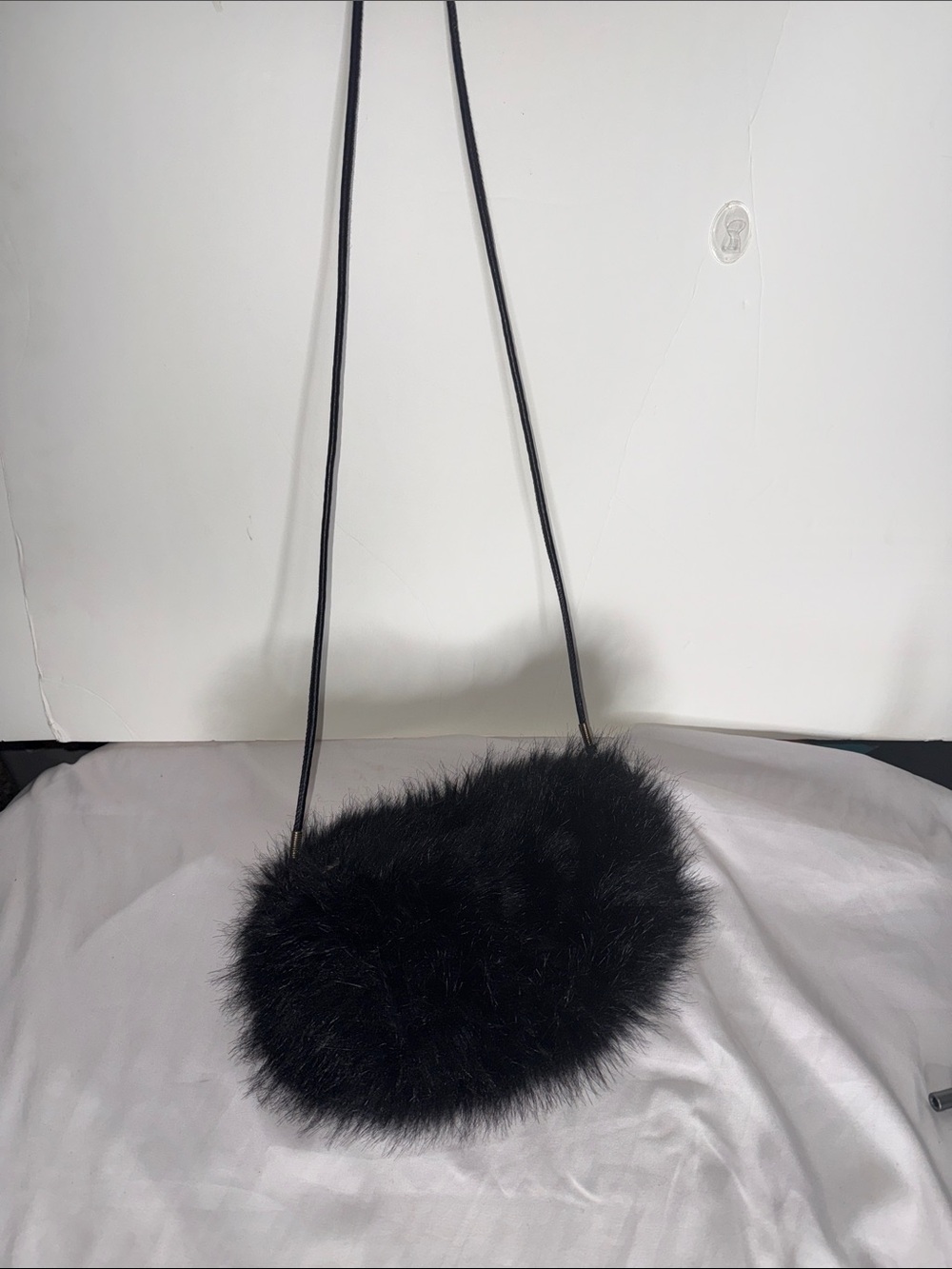 Source Unknown Black Faux Fur Mini Crossbody Bag